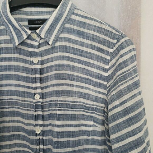 J Crew Womens Shirt Size 10 Button Up Blouse Top Striped Long Sleeve Blue Cotton - Picture 4 of 11